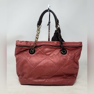 Lanvin Amalia Coral Pink Lambskin Leather Quilted Chain Shoulder Bag Lightweight